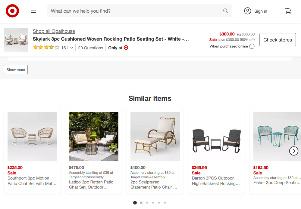Example: Product pages on Target’s website have a “Similar items” section that helps users find what they are looking for. Source: Target