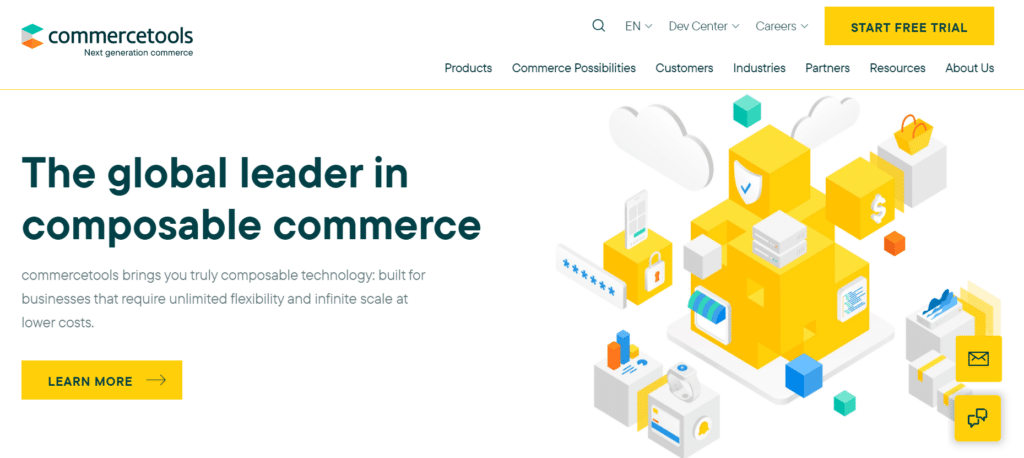 Commercetools website landing page hero section