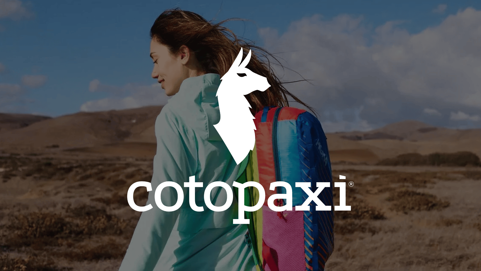 Cotopaxi header image with brand photography and logo
