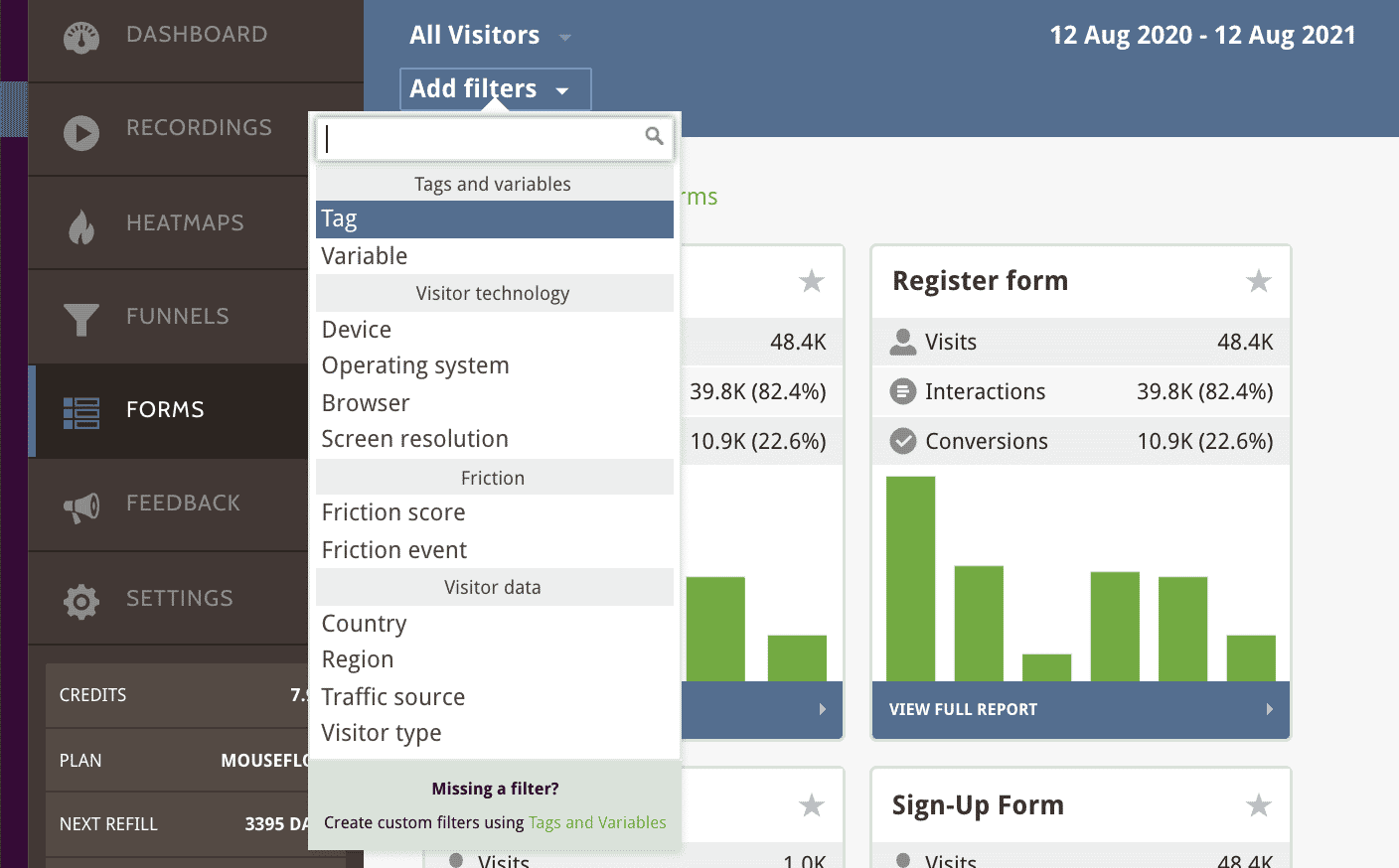 Filter and segment audiences in form analytics