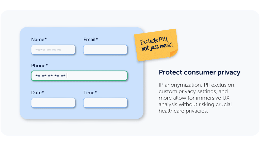 Personal Health Data should be not masked, but excluded from captured data for compliance