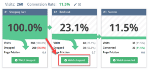 screenshot of check out funnel